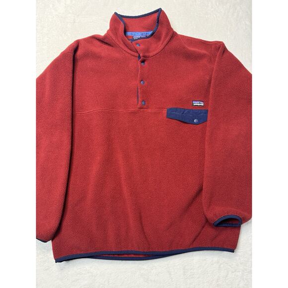 Patagonia VTG Synchilla 3 Snap Pullover In Cranberry Bog Red Men’s Large Y2K - Picture 1 of 6
